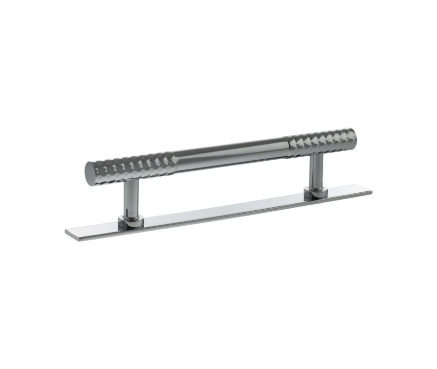 Chrysler Cabinet Pull Handle on Plate 128mm - Polished Chrome