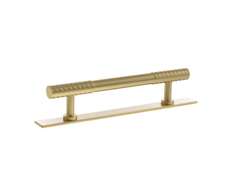 Chrysler Cabinet Pull Handle on Plate 128mm - Satin Brass