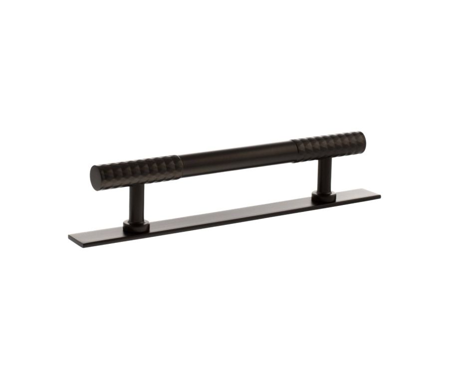 Chrysler Cabinet Pull Handle on Plate 128mm - Urban Dark Bronze