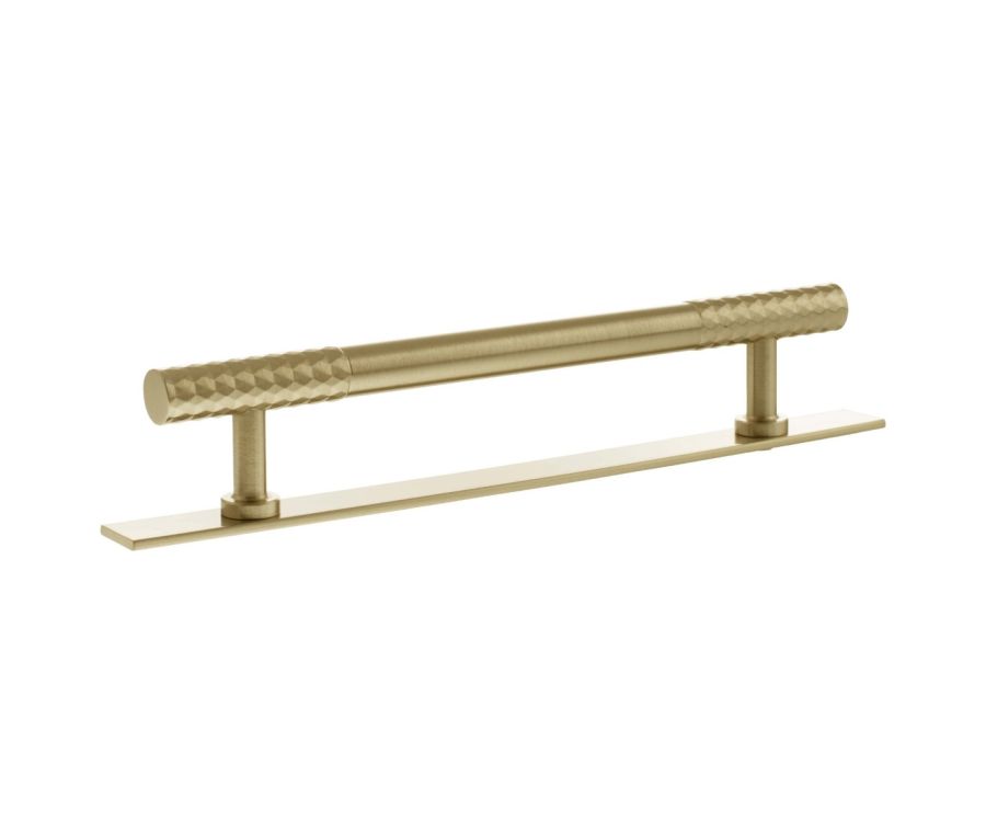 Chrysler Cabinet Pull Handle on Plate 160mm - Satin Brass