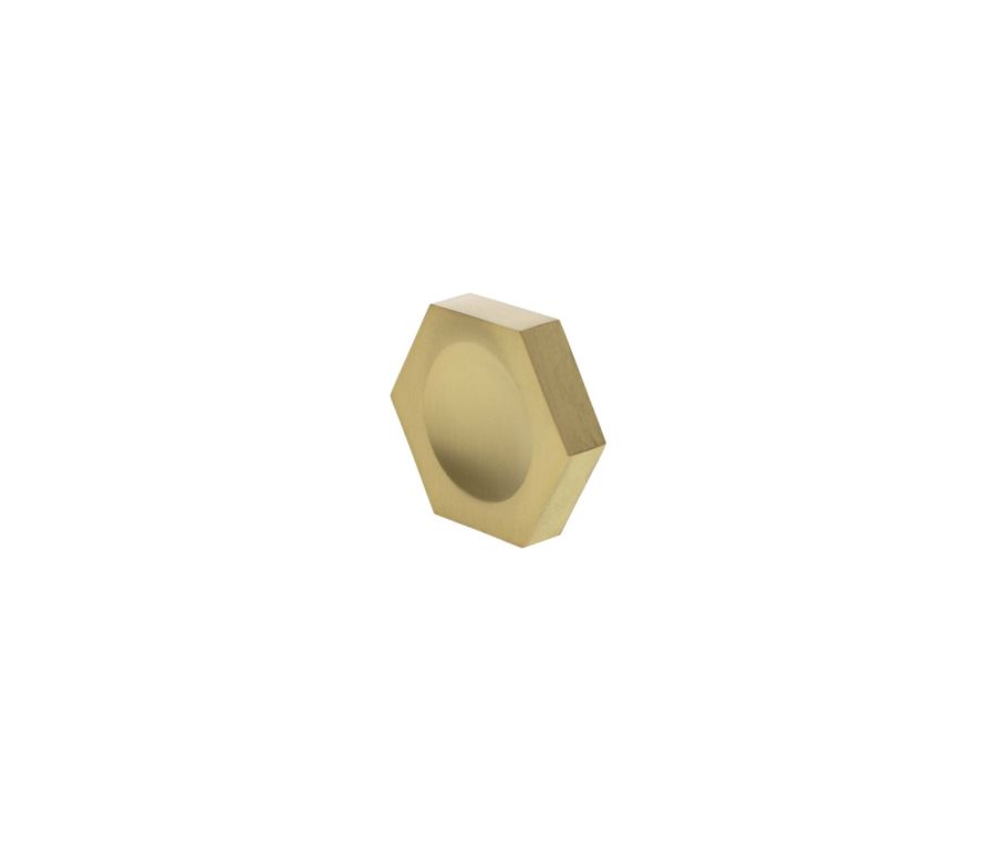 Satin Brass Pennington Hexagonal Disc Cabinet Knob | MHCH1338SB