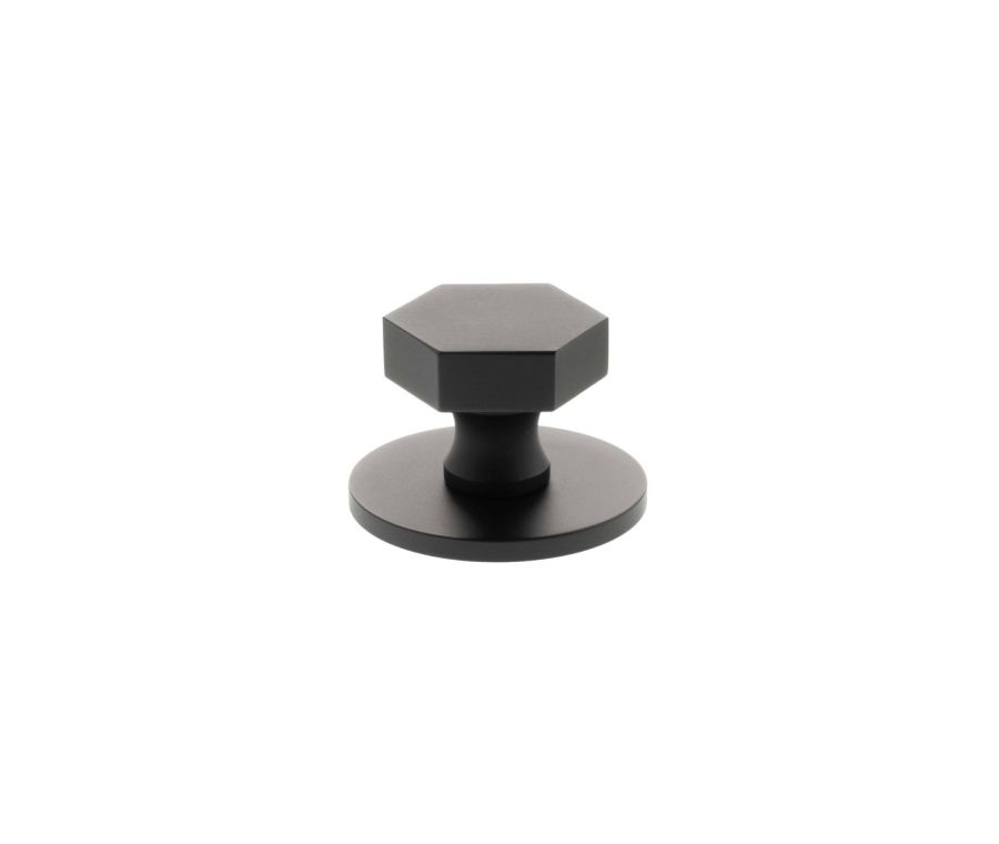 Pennington Hexagonal Cabinet Knob Handle on Plate - Matt Black