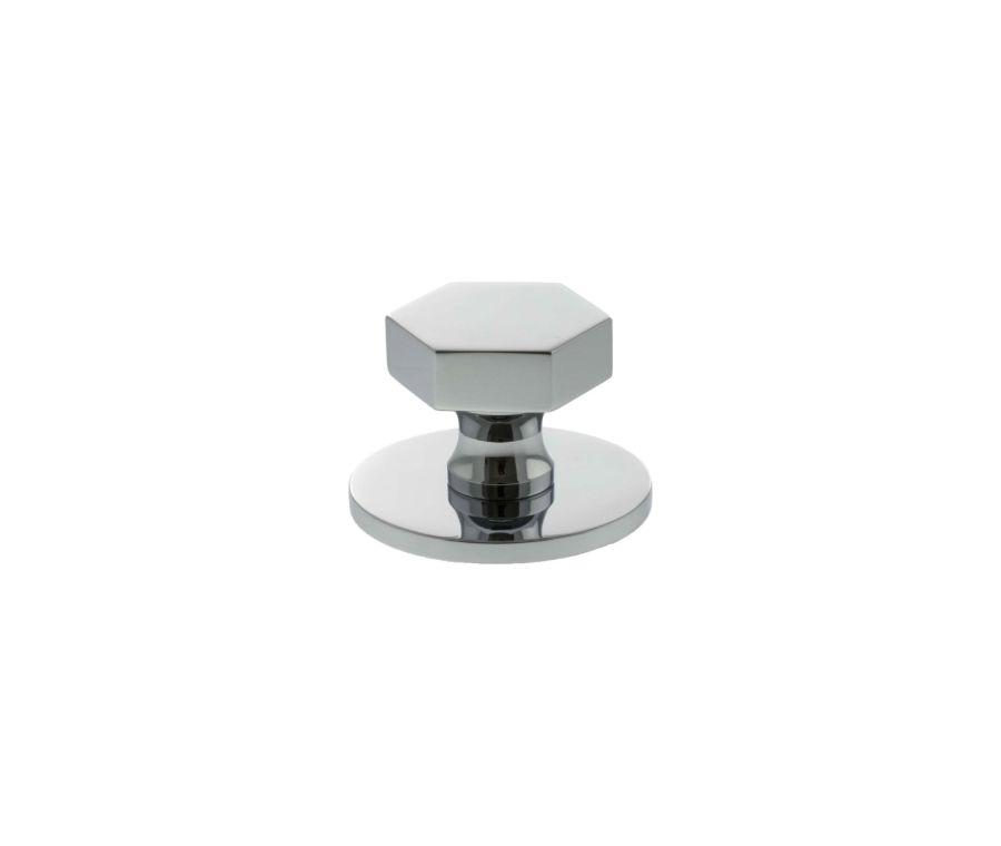 Pennington Hexagonal Cabinet Knob Handle on Plate - Polished Chrome