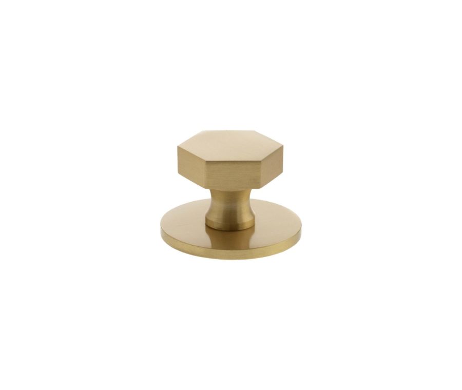 Pennington Hexagonal Cabinet Knob Handle on Plate - Satin Brass