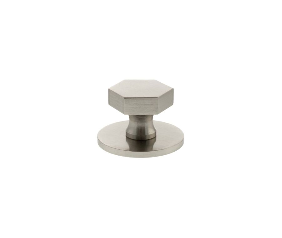 Pennington Hexagonal Cabinet Knob Handle on Plate - Satin Nickel