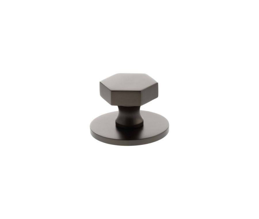 Pennington Hexagonal Cabinet Knob Handle on Plate - Urban Dark Bronze
