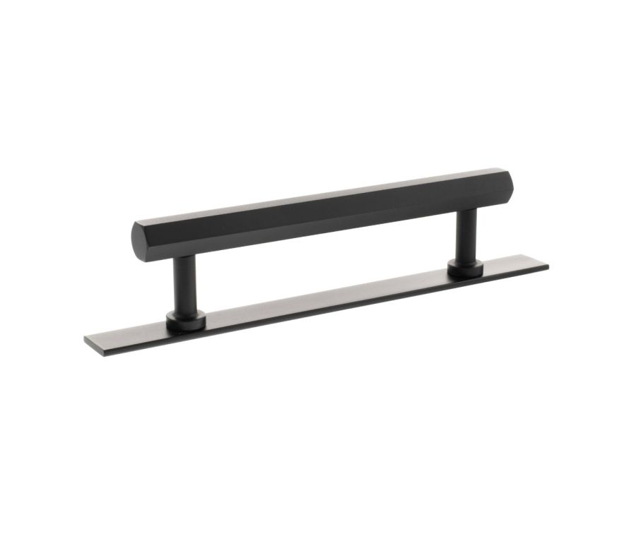 Pennington Hexagonal Cabinet Pull Handle on Plate 128mm - Matt Black