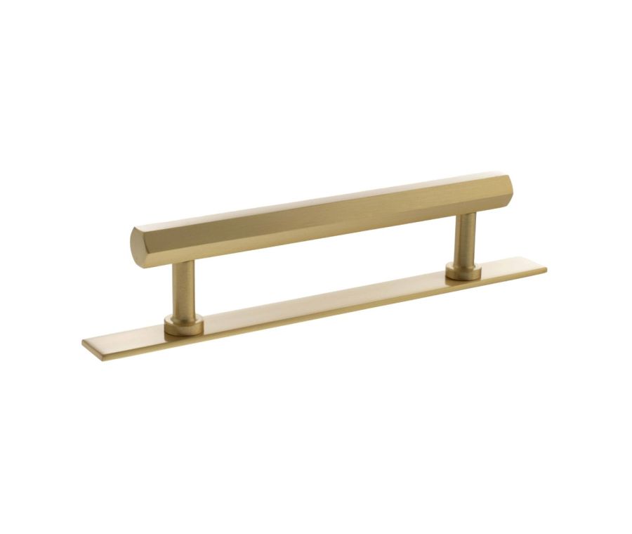 Pennington Hexagonal Cabinet Pull Handle on Plate 128mm - Satin Brass