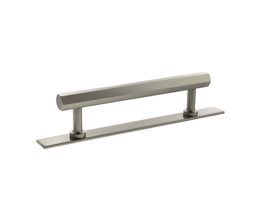 Pennington Hexagonal Cabinet Pull Handle on Plate 128mm - Satin Nickel