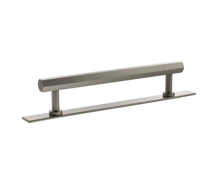 Pennington Hexagonal Cabinet Pull Handle on Plate 160mm - Satin Nickel