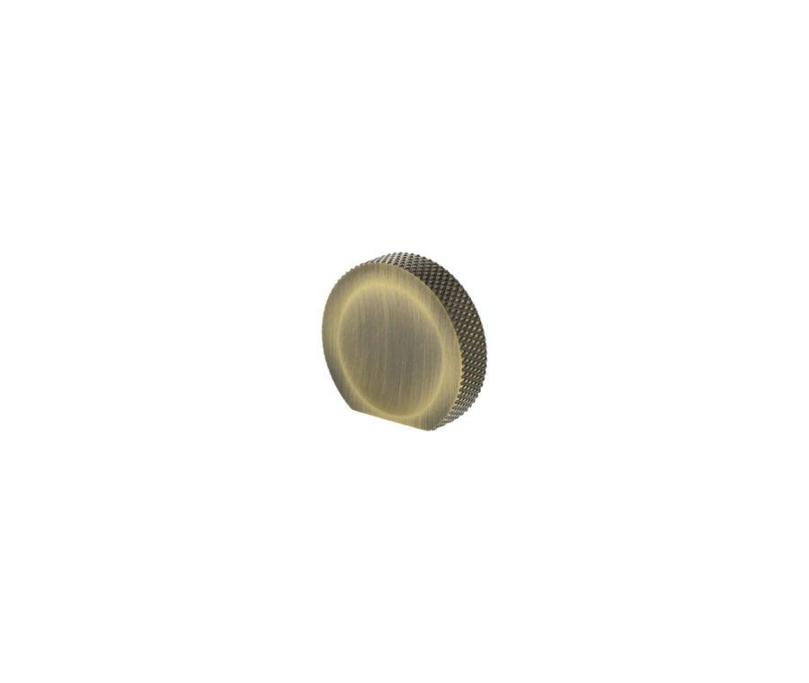 Antique Brass Eiffel Knurled Flat Round Disc Knob  | MHCK1338AB