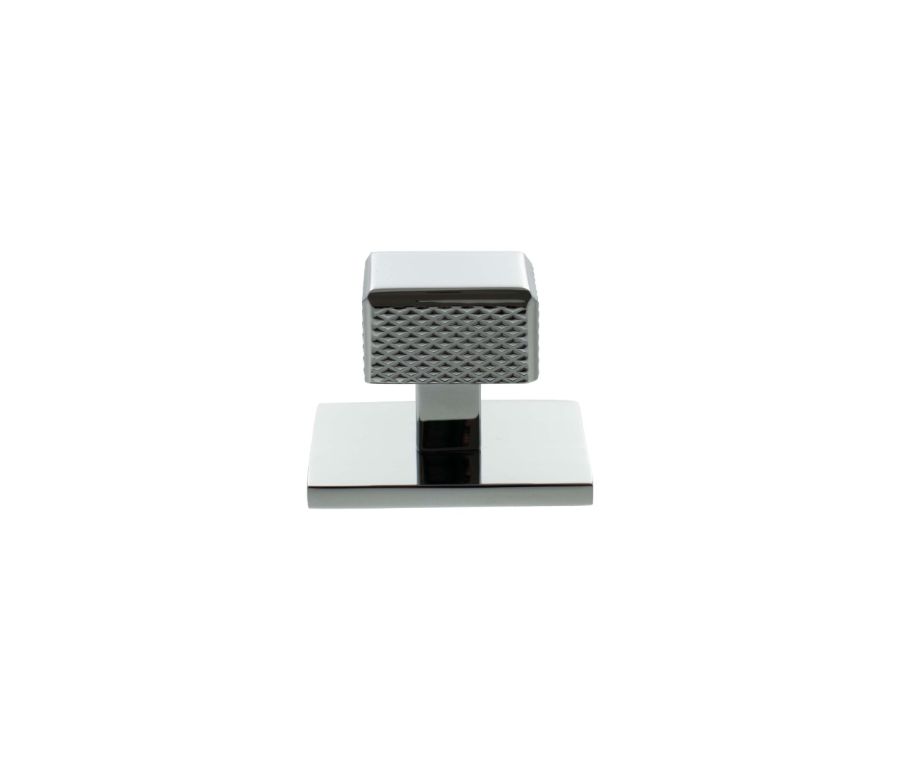 Eiffel Knurled Square Cabinet Knob Handle on Plate - Polished Chrome