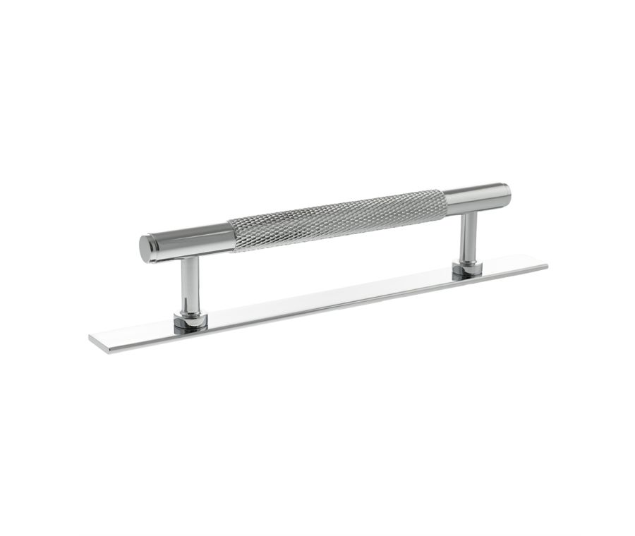 Eiffel Knurled Cabinet Pull Handle on Plate 128mm - Polished Chrome