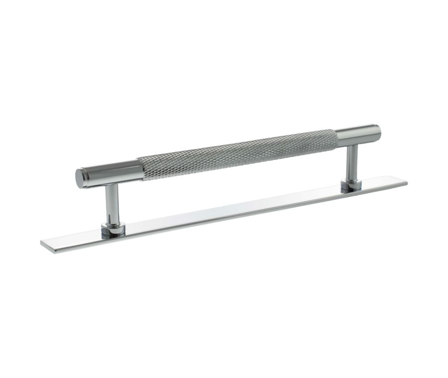 Eiffel Knurled Cabinet Pull Handle on Plate 160mm - Polished Chrome
