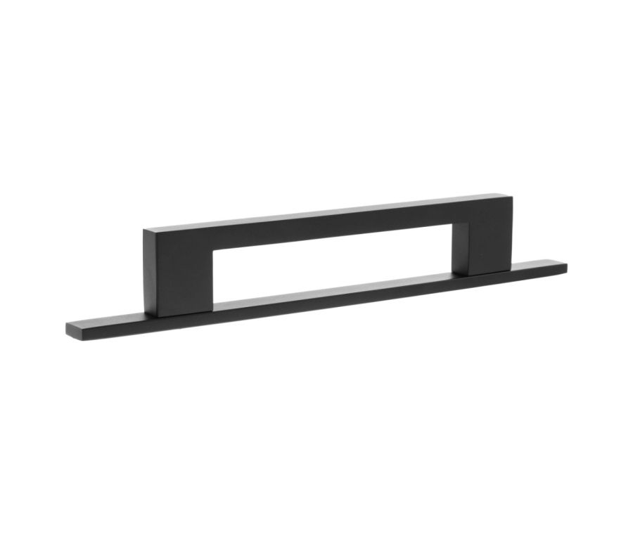 Empire Slim Cabinet Pull Handle on Plate 128mm - Matt Black