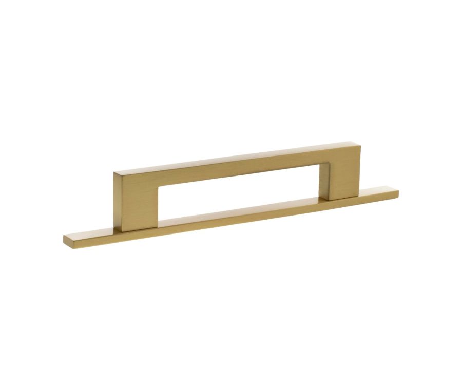 Empire Slim Cabinet Pull Handle on Plate 128mm - Satin Brass
