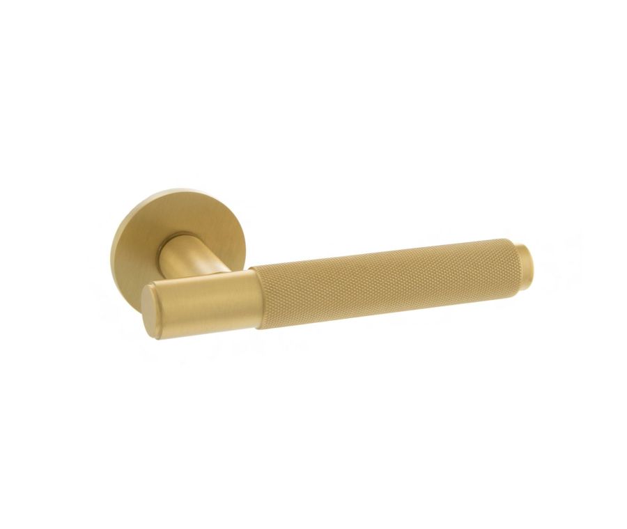 Set Millhouse Satin Brass Crompton Knurled Lever on 5mm rose| MHSR100SB