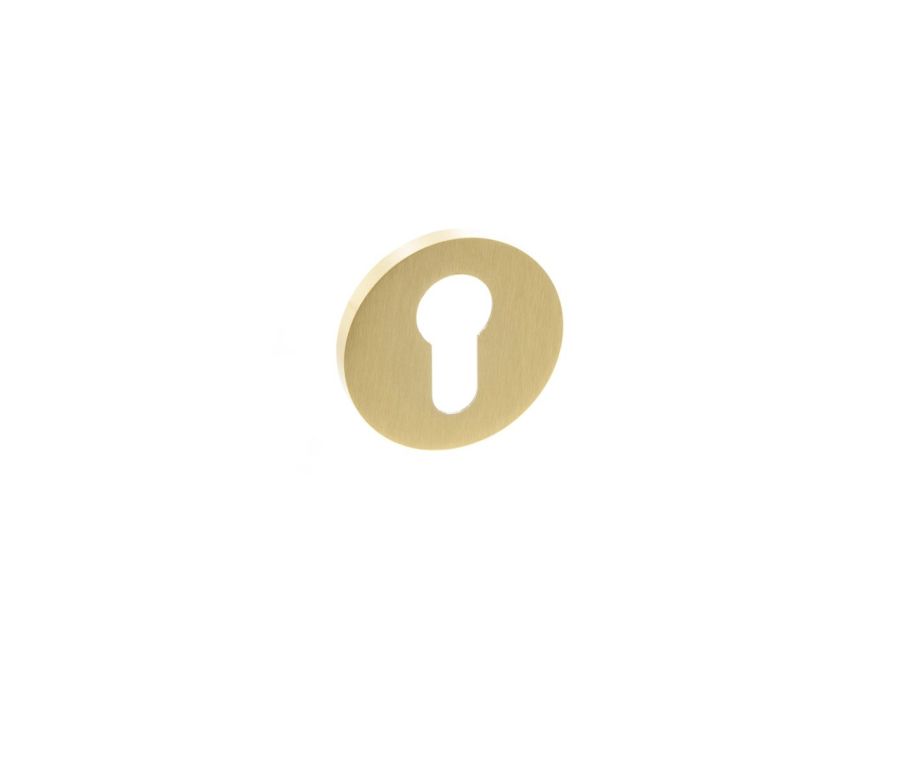 Millhouse Satin Brass Euro Escutcheon on 5mm slimline rose | MHSRESB