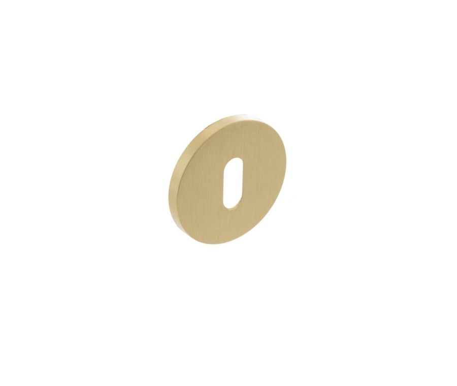 Millhouse Satin Brass Key Escutcheon on 5mm slimline rose | MHSRKSB