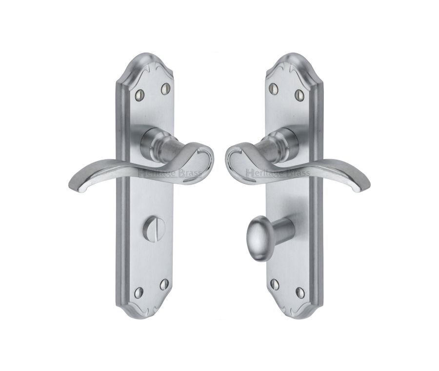 Heritage Brass Satin Chrome Verona Small Door Handle on Plate - Bathroom Set