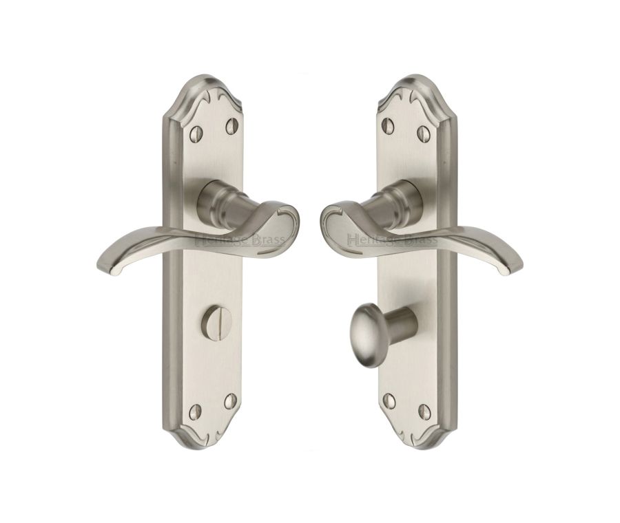 Heritage Brass Satin Nickel Verona Small Door Handle on Plate - Bathroom Set