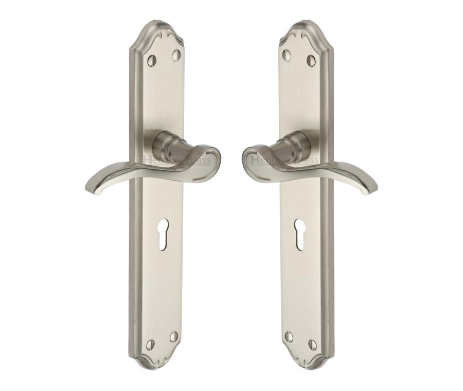 Heritage Brass Satin Nickel Verona Door Handle on Plate - Lever Lock