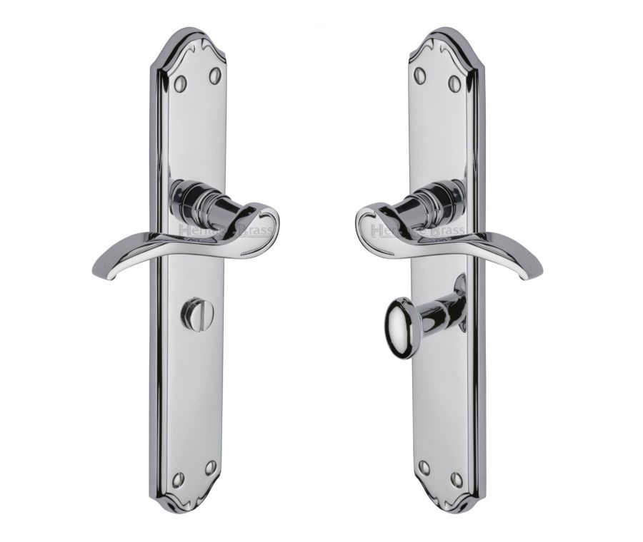 Heritage Brass Polished Chrome Verona Door Handle on Plate - Bathroom Set
