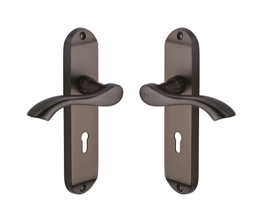 Heritage Brass Matt Bronze Algarve Door Handle on Plate - Lever Lock