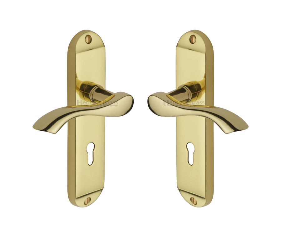 Heritage Brass Polished Brass Algarve Door Handle on Plate - Lever Lock