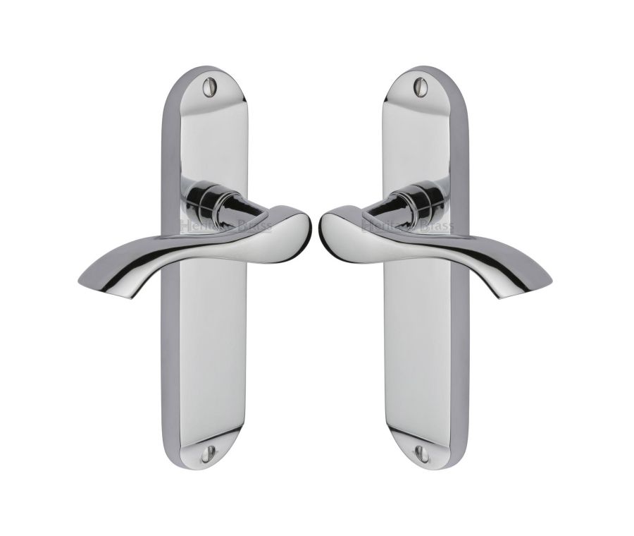 Heritage Brass Polished Chrome Algarve Door Handle on Plate - Lever Latch