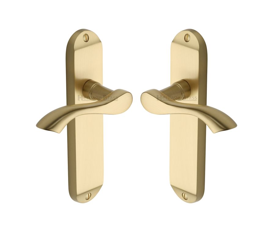 Heritage Brass Satin Brass Algarve Door Handle on Plate - Lever Latch
