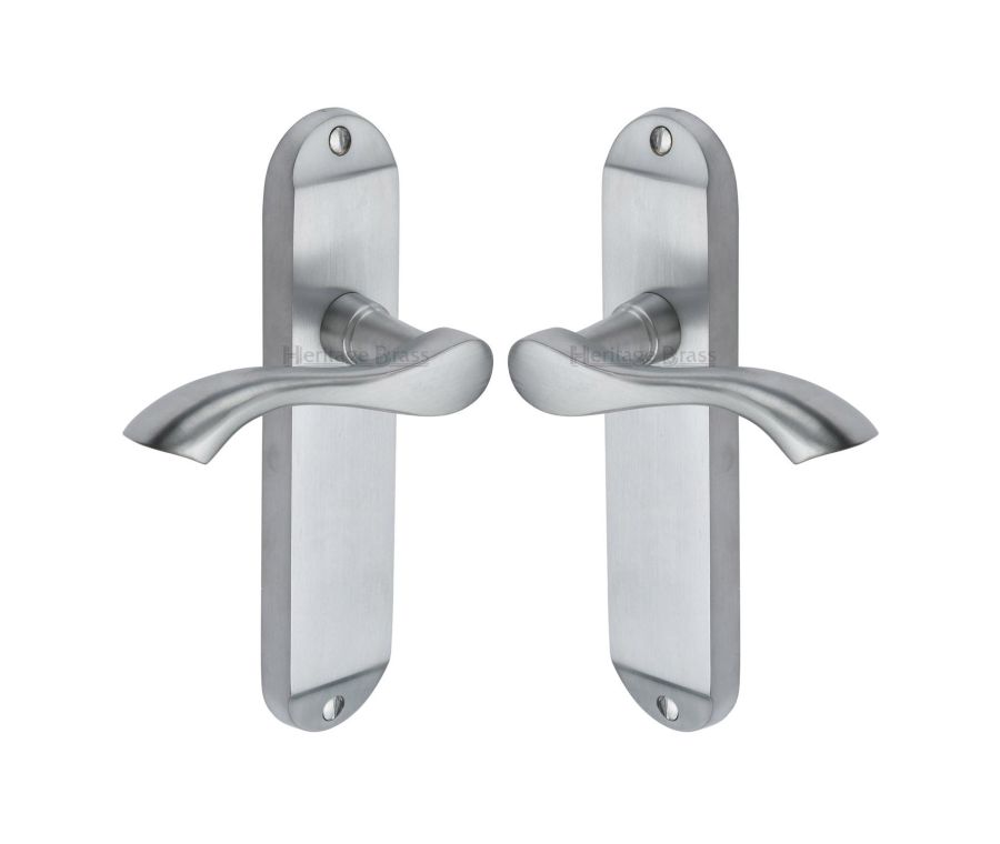 Heritage Brass Satin Chrome Algarve Door Handle on Plate - Lever Latch