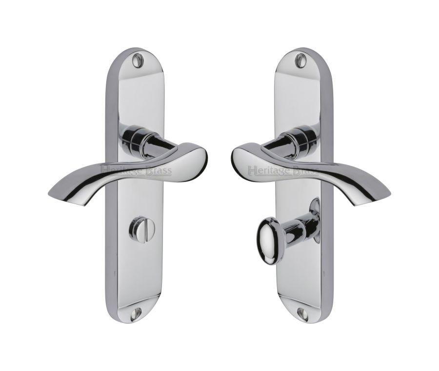Heritage Brass Polished Chrome Algarve Door Handle on Plate - Bathroom Set