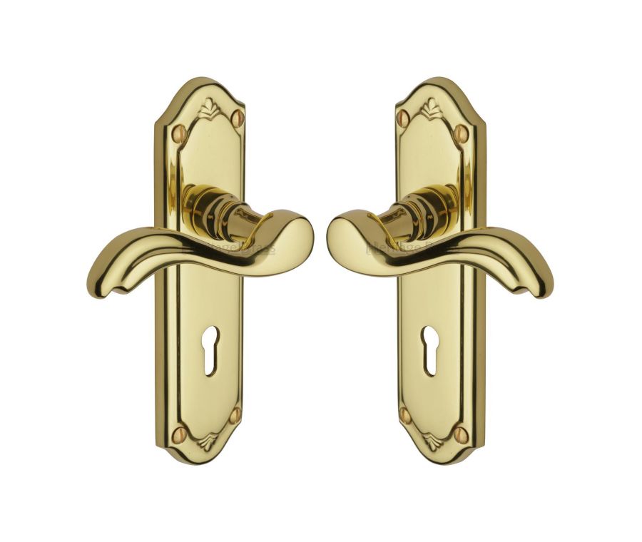 Heritage Brass Polished Brass Lisboa Door Handle on Plate - Lever Lock