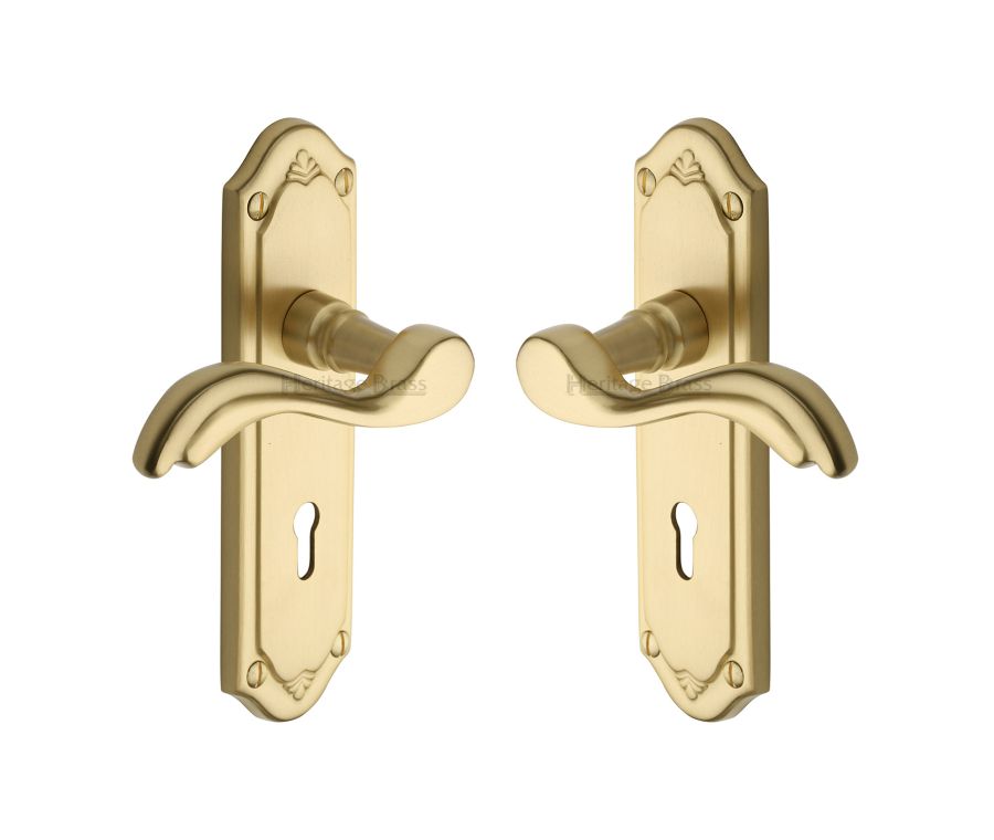 Heritage Brass Satin Brass Lisboa Door Handle on Plate - Lever Lock