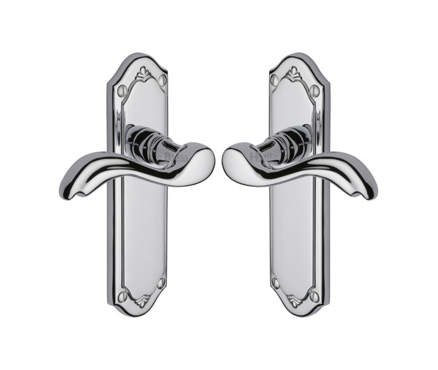 Heritage Brass Polished Chrome Lisboa Door Handle on Plate - Lever Latch