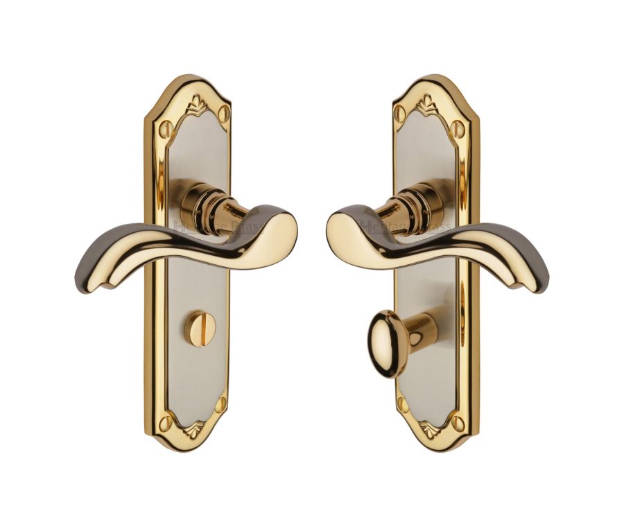 Heritage Brass Jupiter Split Finish Lisboa Door Handle on Plate - Bathroom Set