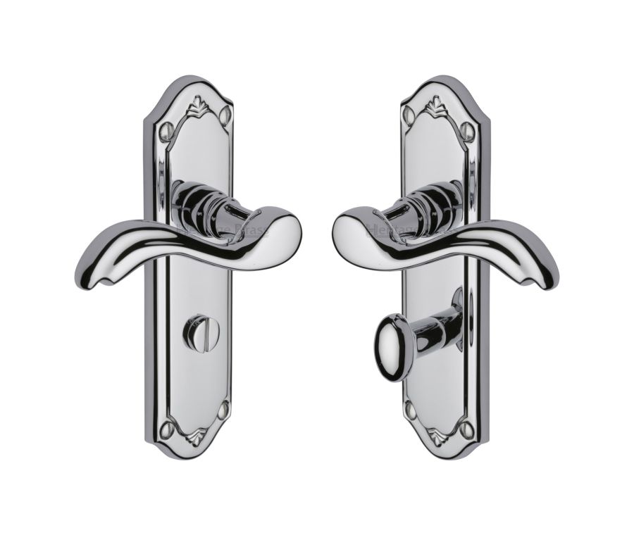Heritage Brass Polished Chrome Lisboa Door Handle on Plate - Bathroom Set