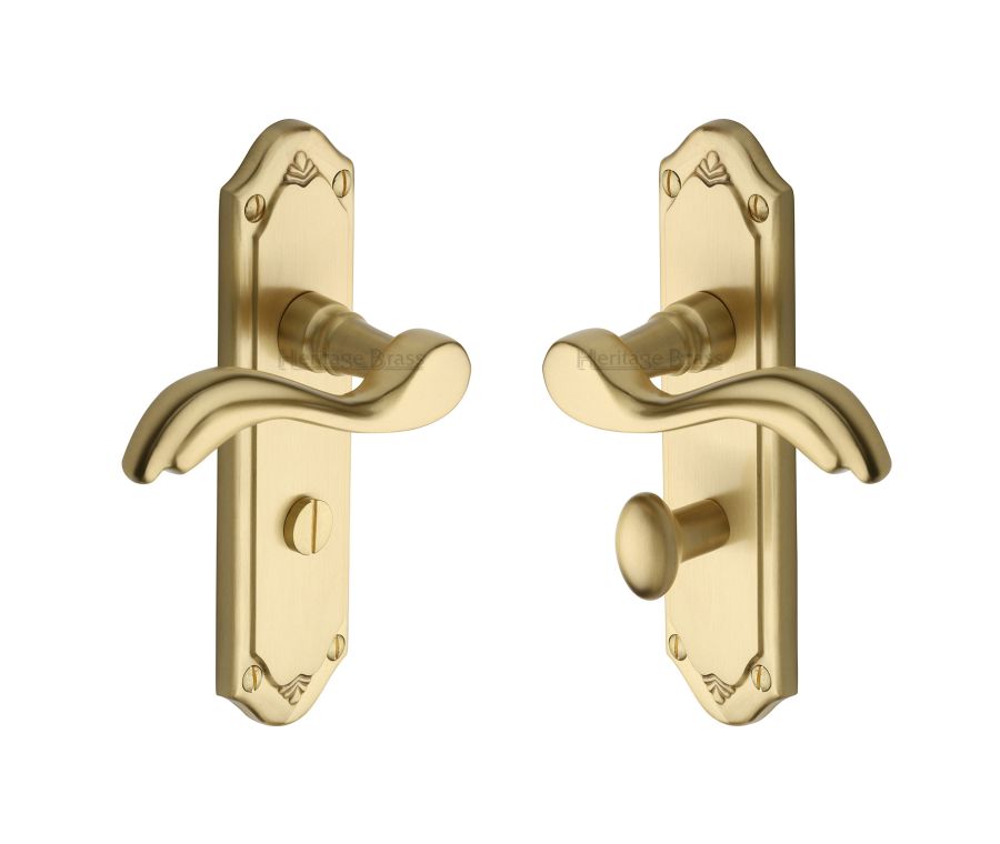 Heritage Brass Satin Brass Lisboa Door Handle on Plate - Bathroom Set