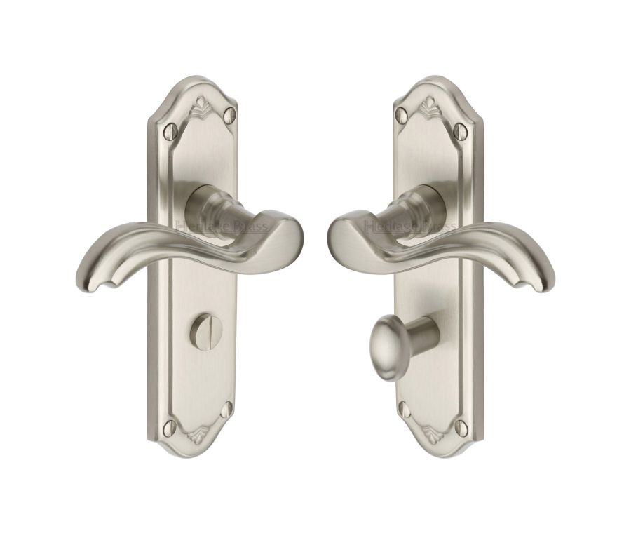 Heritage Brass Satin Nickel Lisboa Door Handle on Plate - Bathroom Set