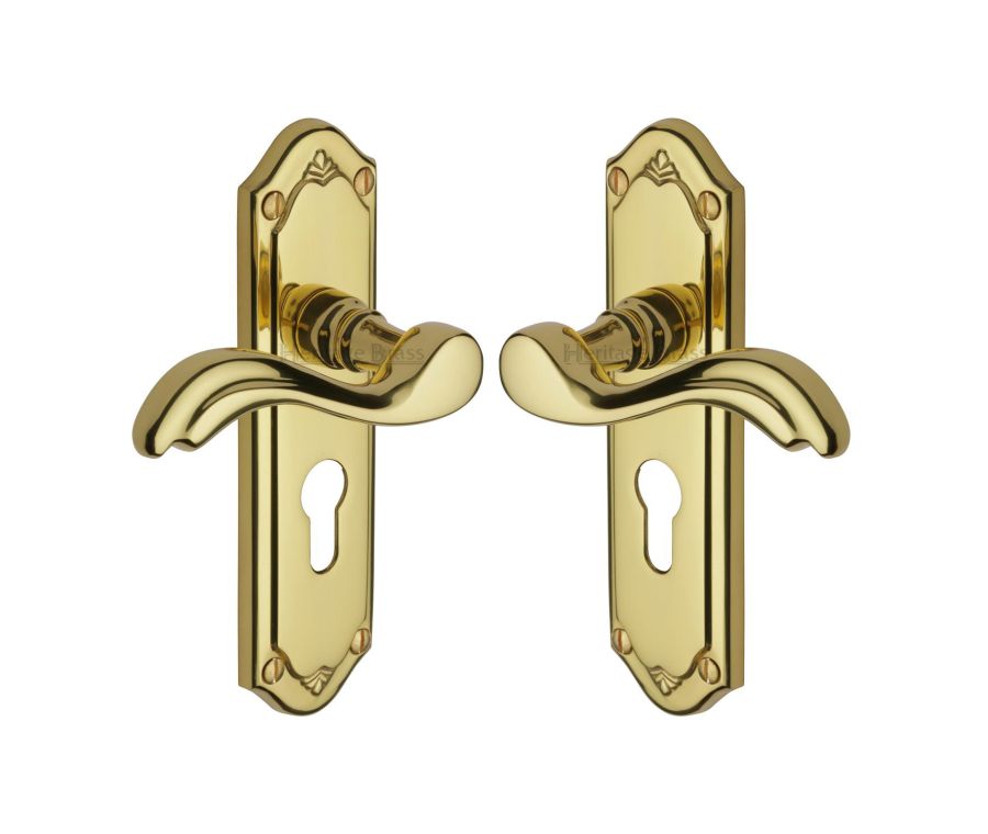 Heritage Brass Polished Brass Lisboa Door Handle on Plate - Euro Profile