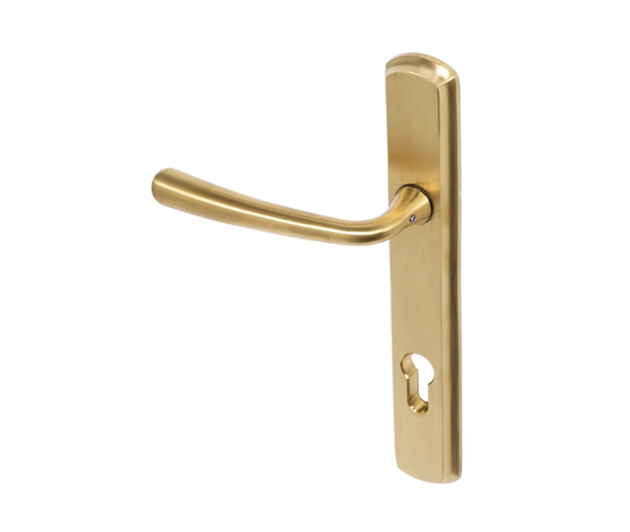 BLU Satin Brass Pera Multipoint Door Handle on 092 euro backplate |  PER092-PSB