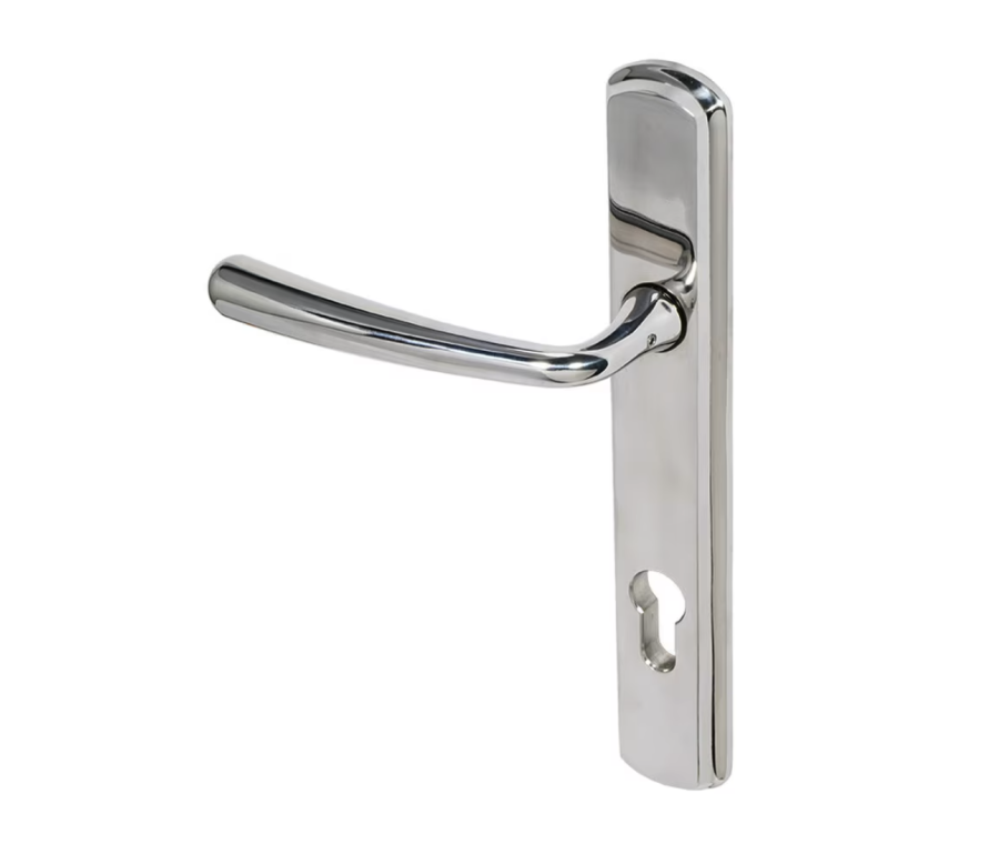 BLU Polished Stainless Steel Pera Multipoint Door Handle on 092 euro backplate  |  PER092-PSS