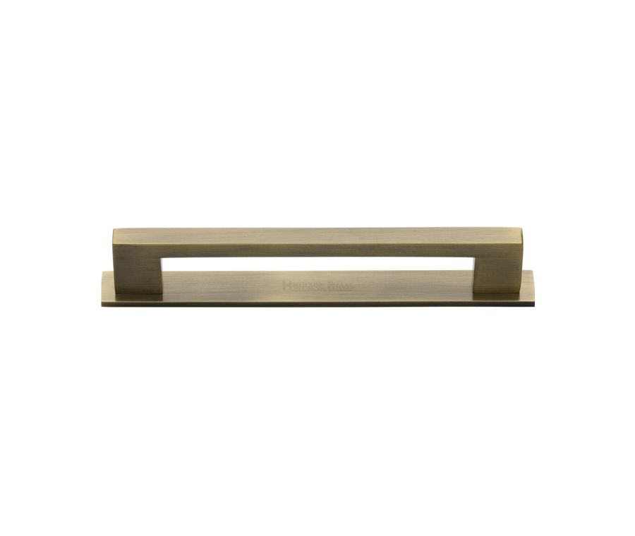 Heritage Brass Antique Brass Metro Cabinet Pull Handle with Plate 128mm