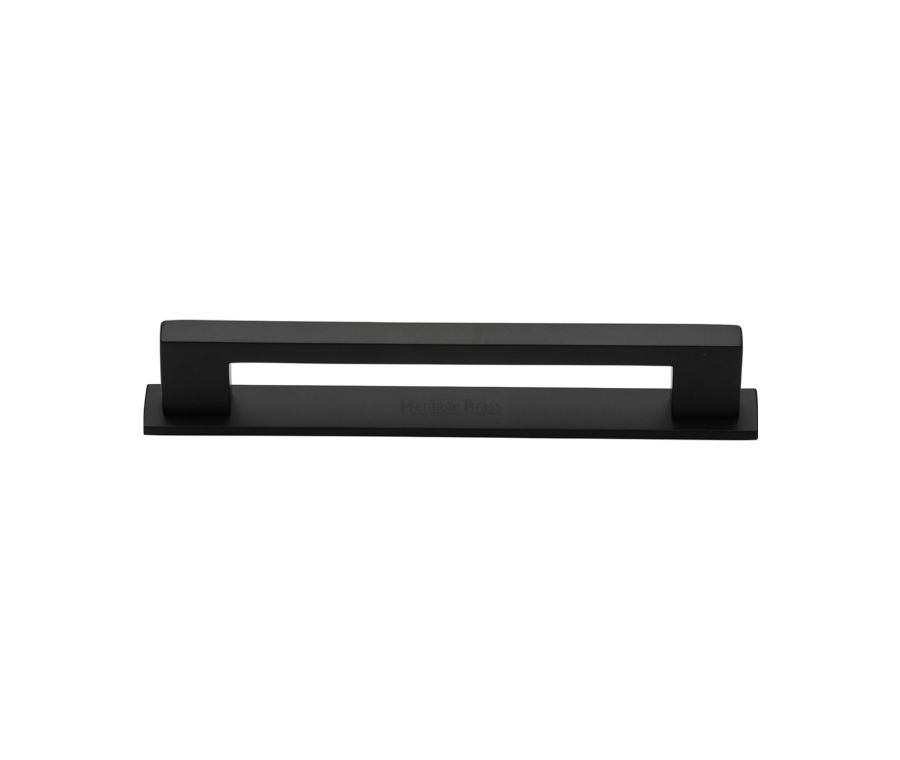 Heritage Brass Matt Black Metro Cabinet Pull Handle with Plate 128mm