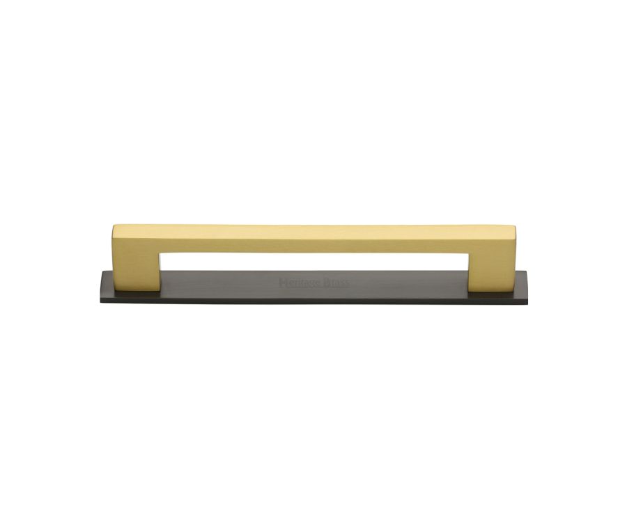 Heritage Brass Matt Bronze/Satin Brass Metro Cabinet Pull Handle with Plate 128mm