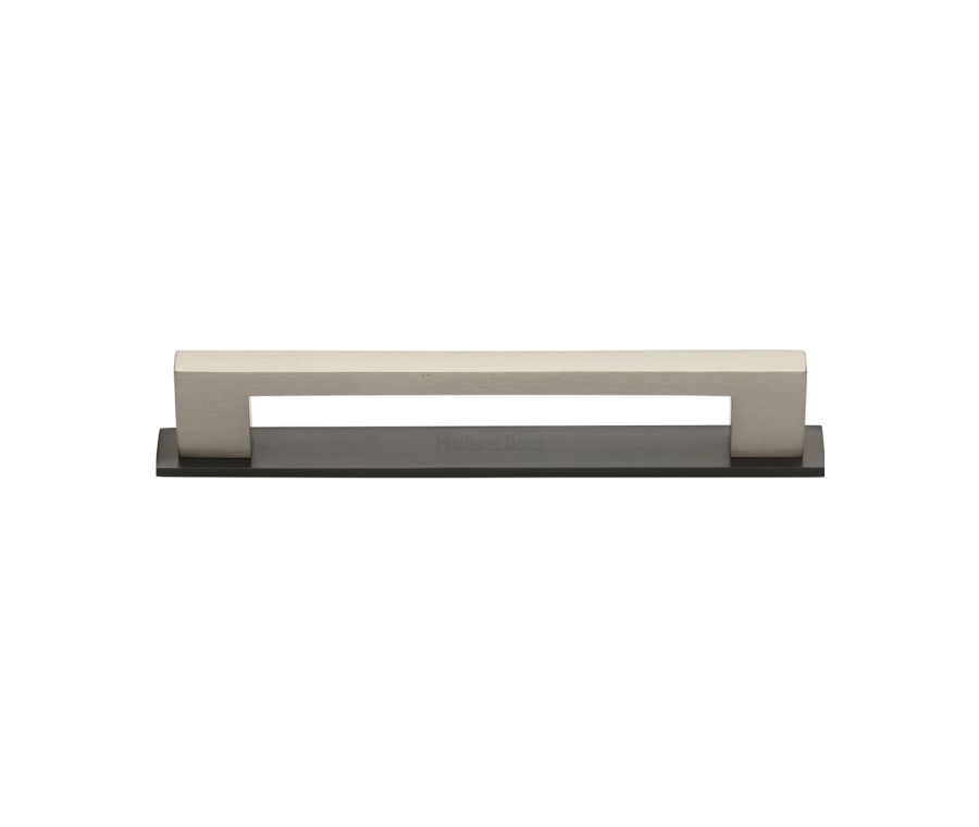 Heritage Brass Matt Bronze/Satin Nickel Metro Cabinet Pull Handle with Plate 128mm