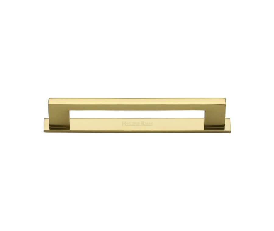 Heritage Brass Polished Brass Metro Cabinet Pull Handle with Plate 128mm