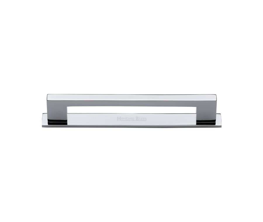 Heritage Brass Polished Chrome Metro Cabinet Pull Handle with Plate 128mm