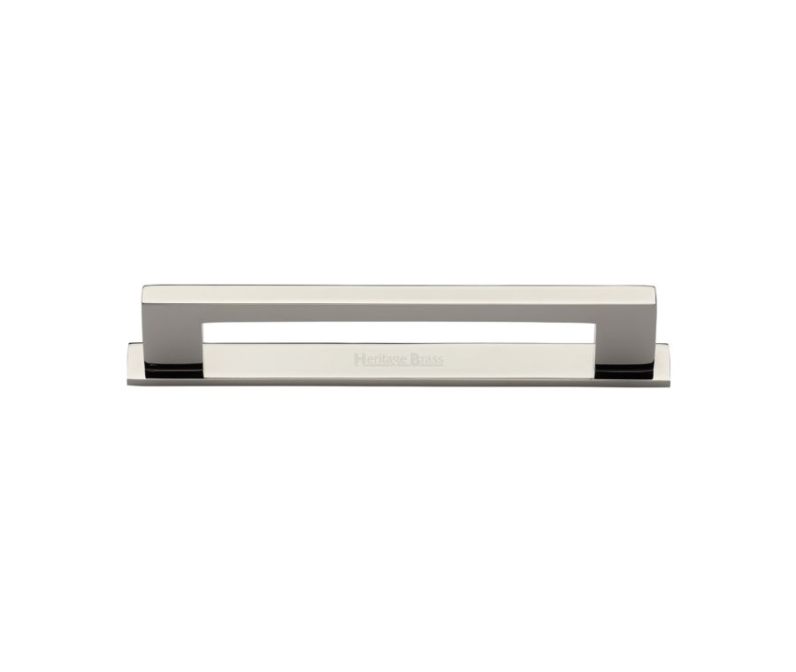Heritage Brass Polished Nickel Finish Metro Cabinet Pull Handle with Plate 128mm